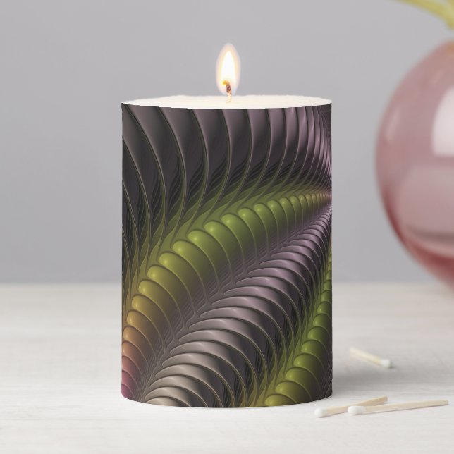 Abstract Shiny Trippy Colorful 3D Fractal Art Pillar Candle (In Situ)