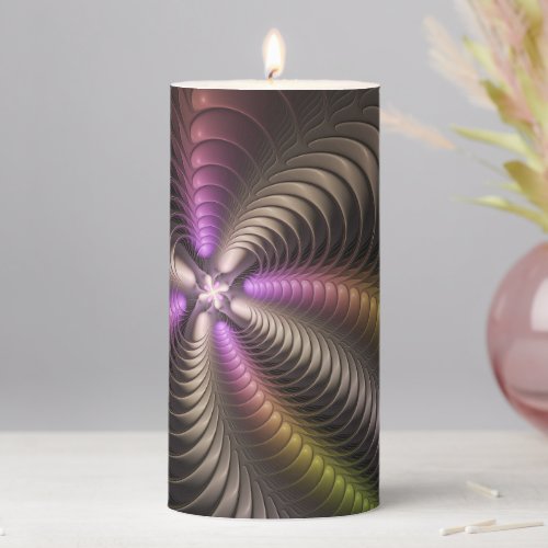 Abstract Shiny Trippy Colorful 3D Fractal Art Pillar Candle