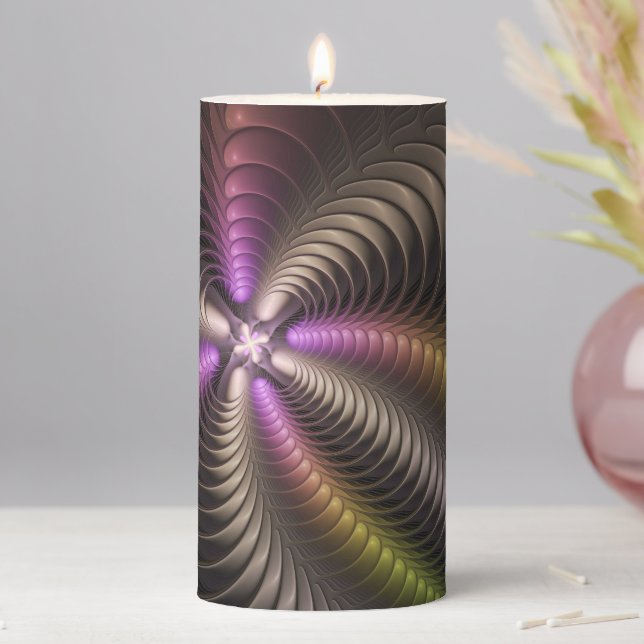 Abstract Shiny Trippy Colorful 3D Fractal Art Pillar Candle (In Situ)