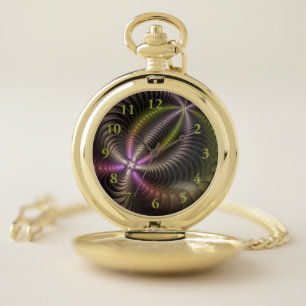 Abstract Shiny Trippy Colorful 3D Fractal Art Pocket Watch