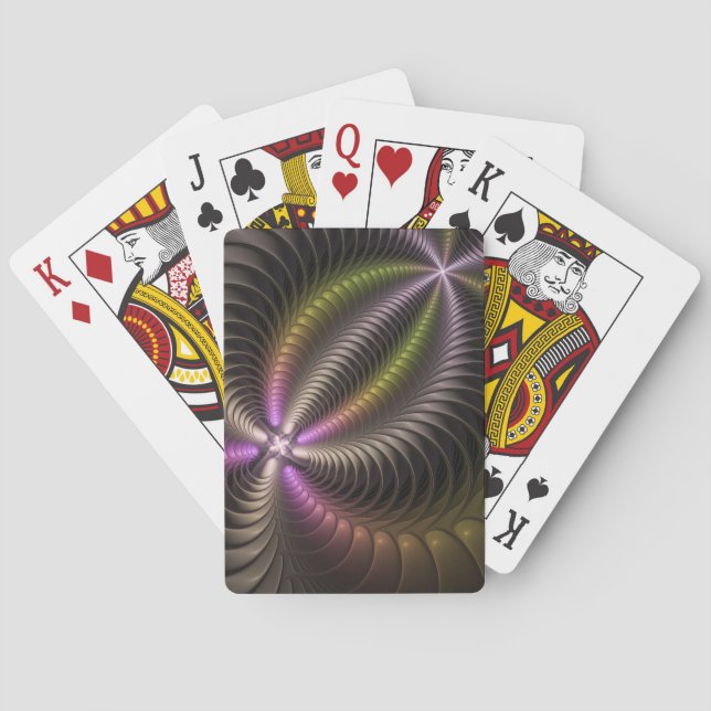 Abstract Shiny Trippy Colorful 3D Fractal Art Poker Cards (Back)
