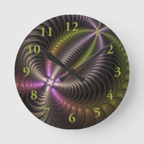 Abstract Shiny Trippy Colorful 3D Fractal Art Round Clock