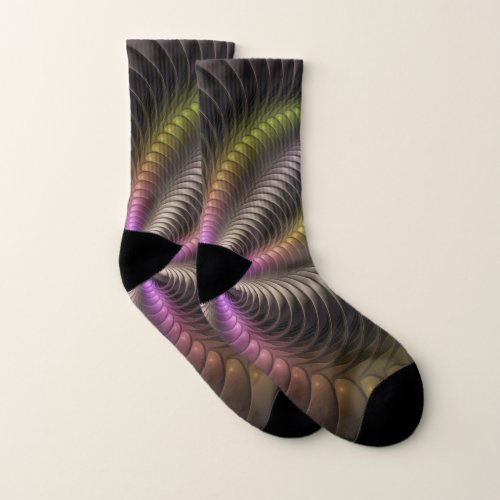 Abstract Shiny Trippy Colorful 3D Fractal Art Socks