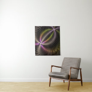 Abstract Shiny Trippy Colorful 3D Fractal Art Tapestry