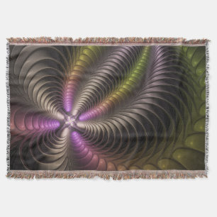 Abstract Shiny Trippy Colorful 3D Fractal Art Throw Blanket