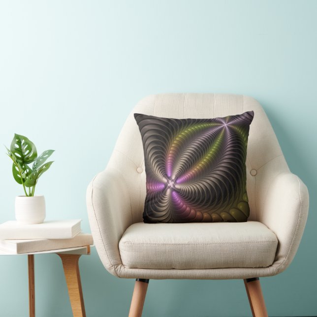 Abstract Shiny Trippy Colorful 3D Fractal Art Throw Pillow (Chair)