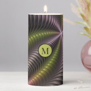 Abstract Shiny Trippy Colorful 3D Fractal Monogram Pillar Candle
