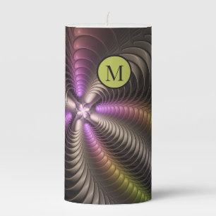 Abstract Shiny Trippy Colorful 3D Fractal Monogram Pillar Candle