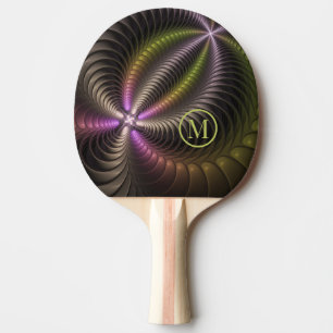 Abstract Shiny Trippy Colorful 3D Fractal Monogram Ping Pong Paddle