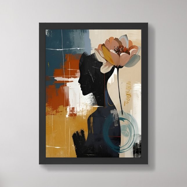 Abstract Silhouette Floral Modern Wall Art Decor (Framed Front)