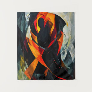 Abstract Silhouette in Fiery Red and Black Art Tapestry