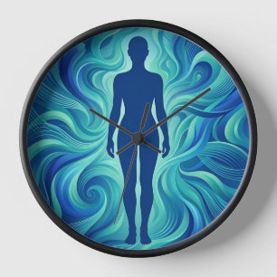 Abstract Silhouette Ocean Blue Art Clocks