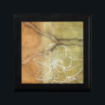 Abstract Silhouette Painting on Tan Background Keepsake Box<br><div class="desc">The background of this Jennifer Goldberger painting looks like a table with a forked crack in it. There is also an abstract silhouette of a flower done in white paint,  just barely overriding the brown background.</div>