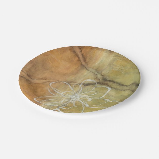Abstract Silhouette Painting on Tan Background Paper Plates (Angled)