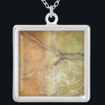 Abstract Silhouette Painting on Tan Background Silver Plated Necklace<br><div class="desc">The background of this Jennifer Goldberger painting looks like a table with a forked crack in it. There is also an abstract silhouette of a flower done in white paint,  just barely overriding the brown background.</div>