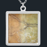 Abstract Silhouette Painting on Tan Background Silver Plated Necklace<br><div class="desc">The background of this Jennifer Goldberger painting looks like a table with a forked crack in it. There is also an abstract silhouette of a flower done in white paint,  just barely overriding the brown background.</div>