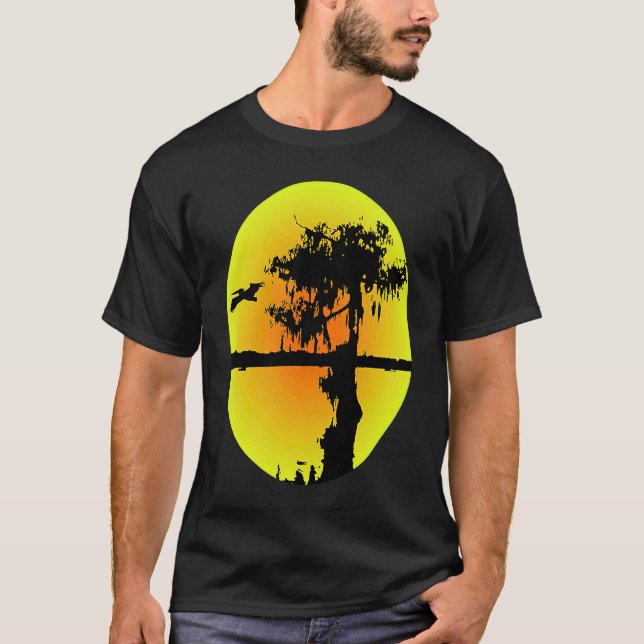 Abstract Silhouette Pelican Cypress Swamp T-Shirt (Front)