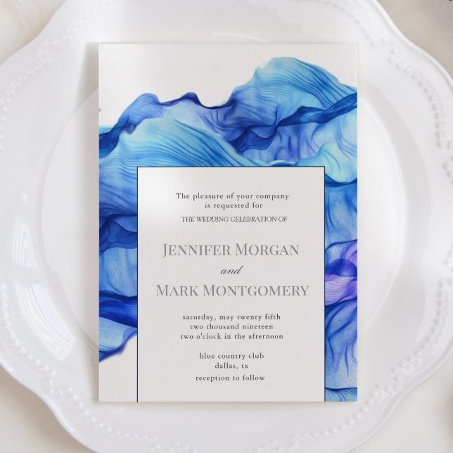 Abstract Silk Blue Wedding Invitation (Creator Uploaded)