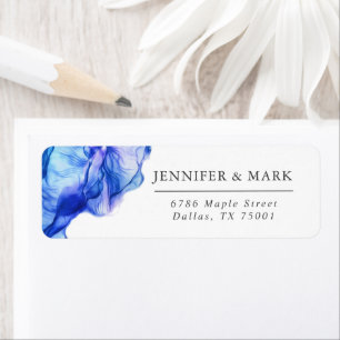 Abstract Silk Blue Wedding Return Address Label