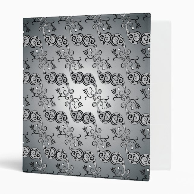 Abstract Silver and black Tulip Boteh Pattern Binder (Front/Inside)