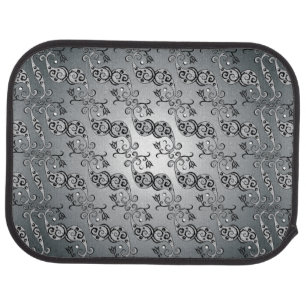 Abstract Silver and black Tulip Boteh Pattern Car Floor Mat