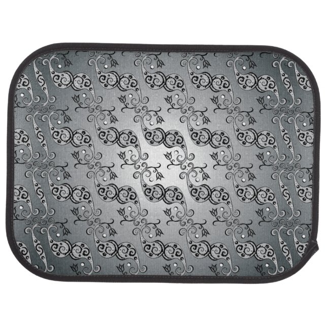 Abstract Silver and black Tulip Boteh Pattern Car Floor Mat (Rear)