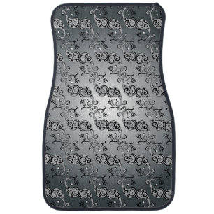 Abstract Silver and black Tulip Boteh Pattern Car Mat