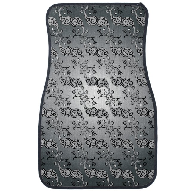 Abstract Silver and black Tulip Boteh Pattern Car Mat (Front)