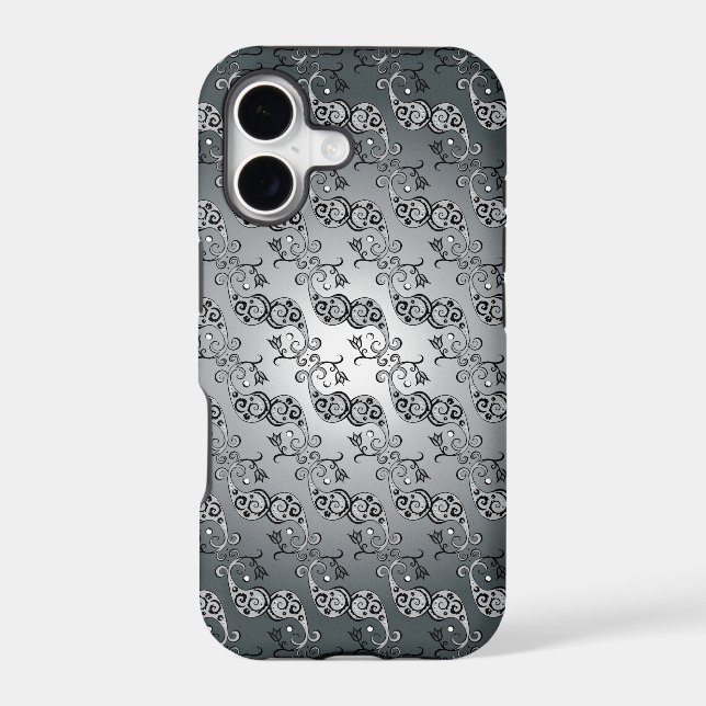 Abstract Silver and black Tulip Boteh Pattern Iphone Case (Back)