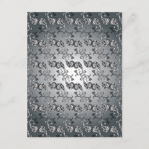 Abstract Silver and black Tulip Boteh Pattern Postcard