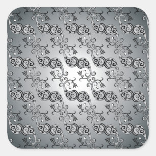 Abstract Silver and black Tulip Boteh Pattern Square Sticker