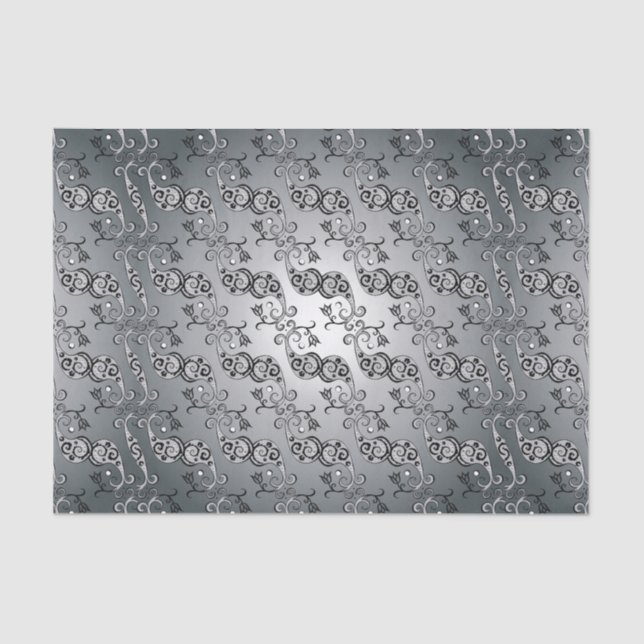 Abstract Silver and black Tulip Boteh Pattern Tissue Paper (Front)
