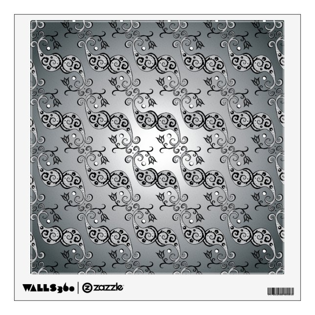 Abstract Silver and black Tulip Boteh Pattern Wall Sticker (Front)