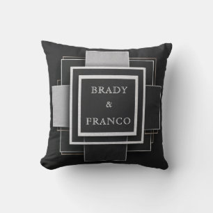 Abstract Silver Black Geometric Layered Texture Throw Pillow