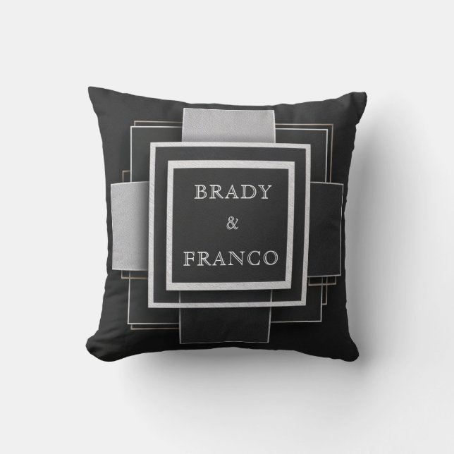 Abstract Silver Black Geometric Layered Texture Throw Pillow (Front)