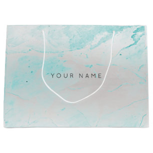 Abstract Silver Blush Marble Metallic Aqua Large Gift Bag