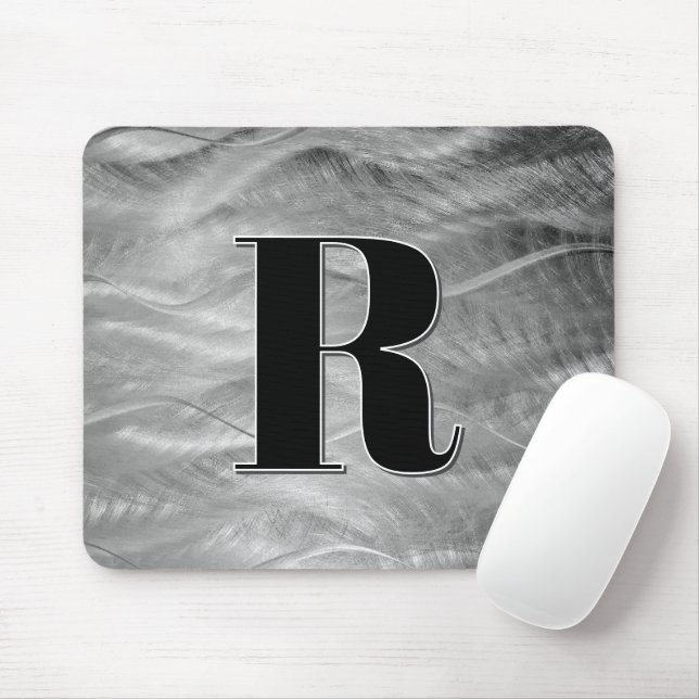 Abstract Silver Brushed Metal Monogram Mouse Pad (With Mouse)
