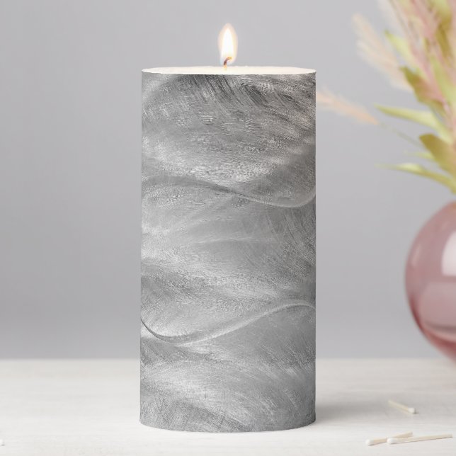Abstract Silver Brushed Metal Pillar Candle (In Situ)