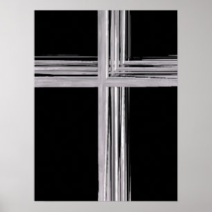 Abstract Silver Christian Cross Poster