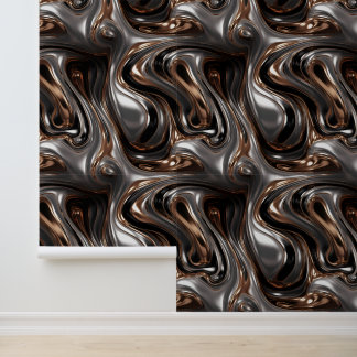 Abstract Silver Copper Black Liquid Metal Pattern  Wallpaper