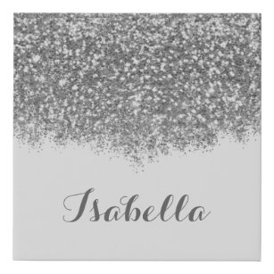 Abstract Silver Glitter Personalized Name Painting Faux Canvas Print