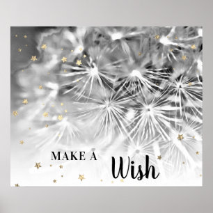 *~* Abstract Silver Gray DANDELION Make A Wish Poster