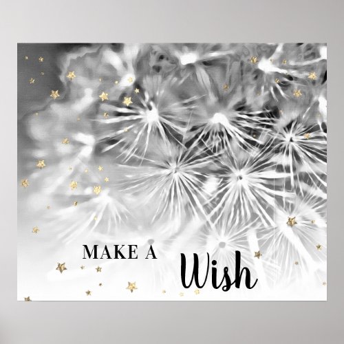  Abstract Silver Gray DANDELION Make A Wish Poster
