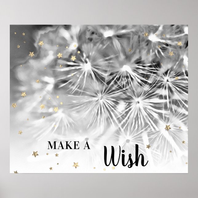 *~* Abstract Silver Gray DANDELION Make A Wish Poster (Front)