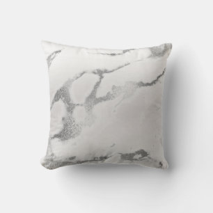 Abstract Silver Gray Metallic Marble Stone Throw Pillow