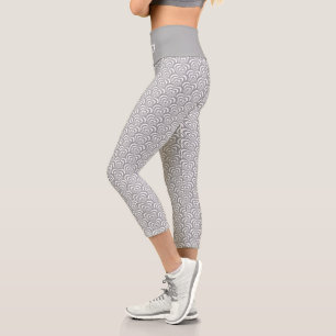 Abstract Silver Gray & White Concentric Hearts Capri Leggings