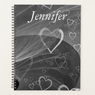 Abstract Silver Hearts and Love Gray Personalized Planner