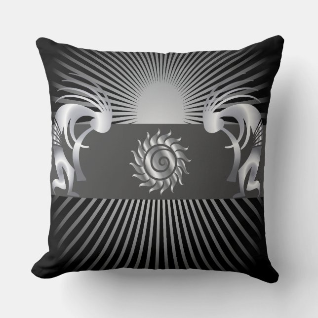 Abstract Silver Kokopelli Throw Pillow (Front)