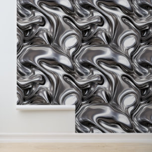 Abstract Silver Liquid Metal Pattern Wallpaper