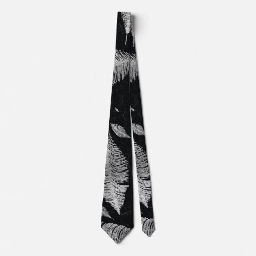 Abstract Silver on black Feather pattern Neck Tie